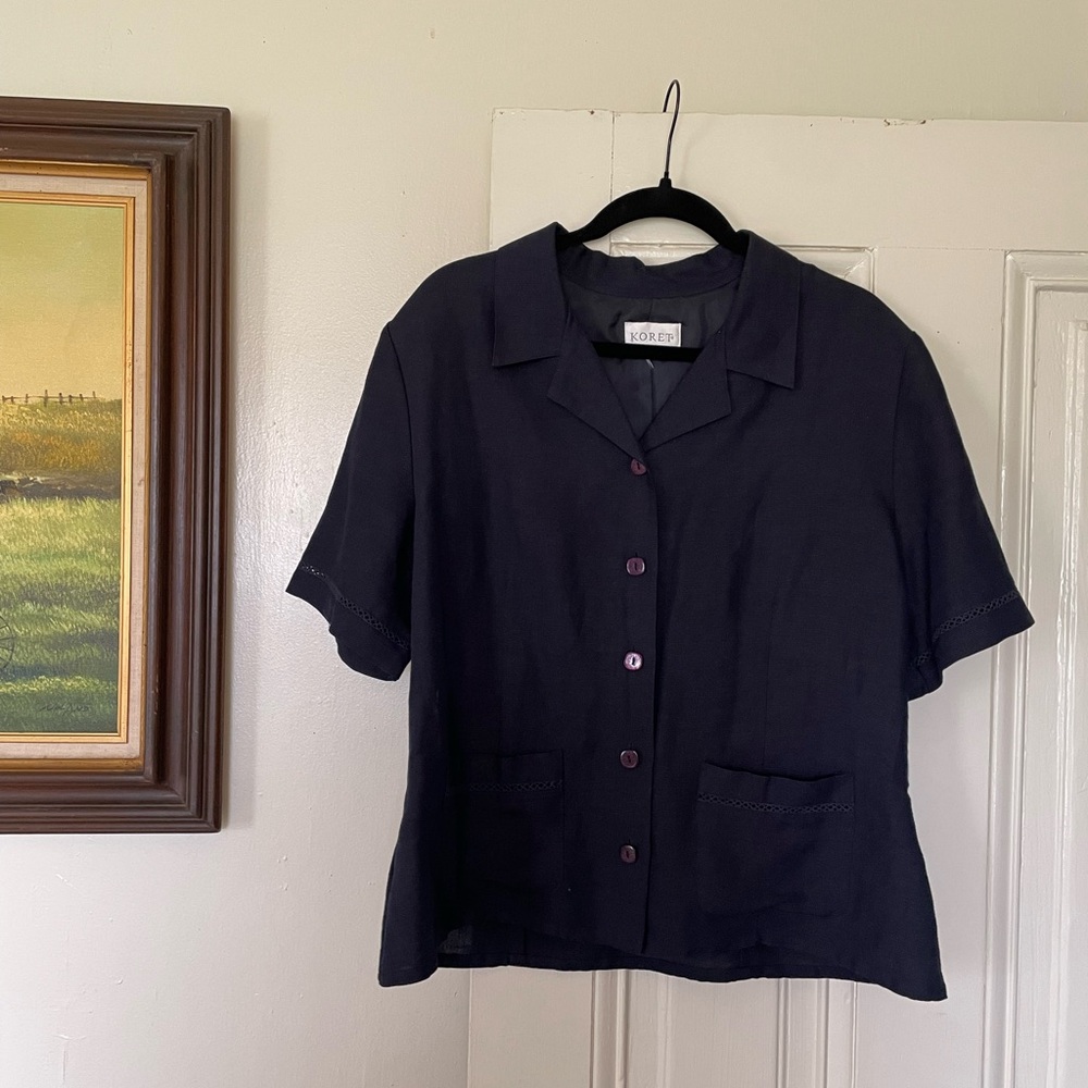 Vintage linen silk lined button down blouse